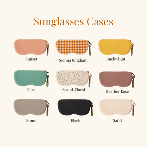 Soft silicone Zip + Go Case in Sunset color, angled view, perfect for sunglasses.