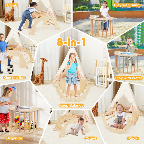 8 in 1 Climbing Arch Sensory Table with Collapsible Storage Bin for Kids