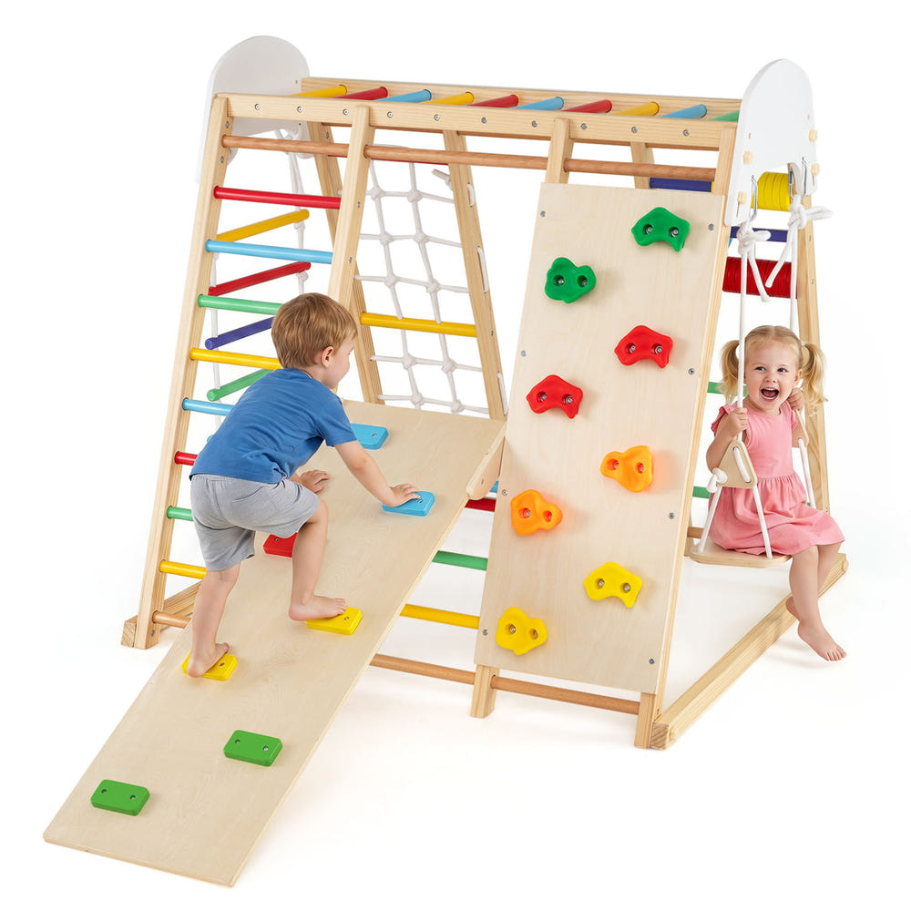 8-in-1 Foldable Indoor Jungle Gym for Kids with Swing and Monkey Bars