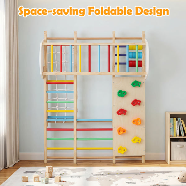 8-in-1 Foldable Indoor Jungle Gym for Kids with Swing and Monkey Bars
