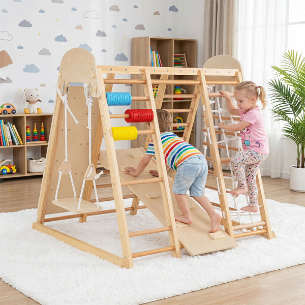 8-in-1 Foldable Indoor Jungle Gym for Kids with Swing and Monkey Bars