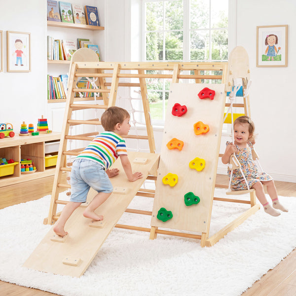 8-in-1 Foldable Indoor Jungle Gym for Kids with Swing and Monkey Bars
