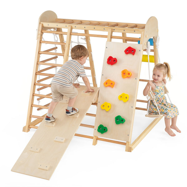 8-in-1 Foldable Indoor Jungle Gym for Kids with Swing and Monkey Bars