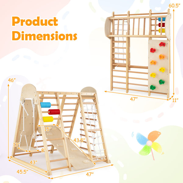 8-in-1 Foldable Indoor Jungle Gym for Kids with Swing and Monkey Bars