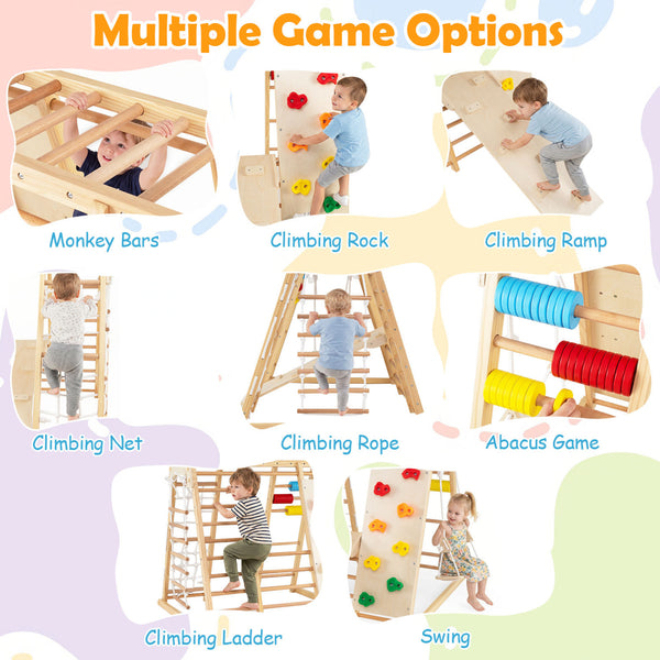 8-in-1 Foldable Indoor Jungle Gym for Kids with Swing and Monkey Bars