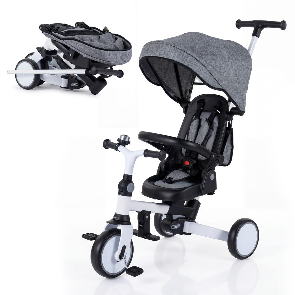 8-in-1 Folding Kids Tricycle with removable canopy and push handle for versatile outdoor fun.