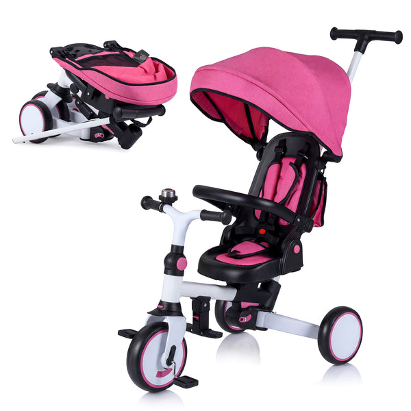 8-in-1 Folding Kids Tricycle with Removable Canopy and Push Handle