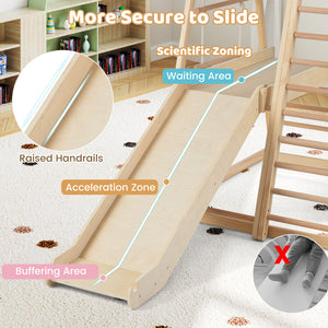 8-in-1 Jungle Gym Wooden Montessori Climber Playset with Slide and Monkey Bar for Kids 3-5 Years Old-Natural