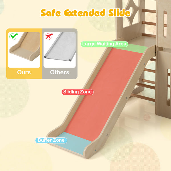 8-in-1 Toddler Slide Wooden Indoor Playground with Climber and Chalkboard