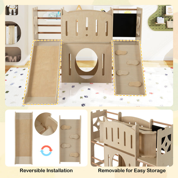 8-in-1 Toddler Slide Wooden Indoor Playground with Climber and Chalkboard