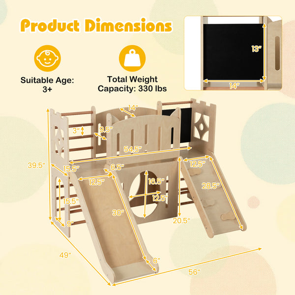 8-in-1 Toddler Slide Wooden Indoor Playground with Climber and Chalkboard