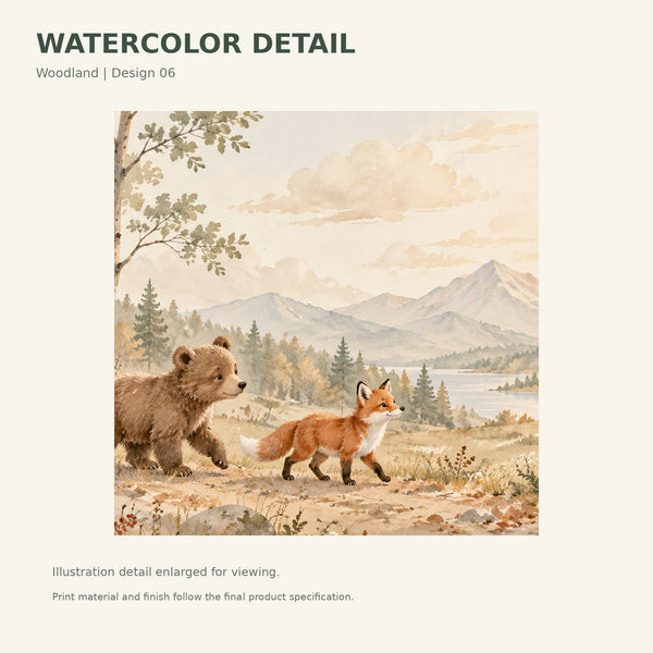 Watercolor Bear and Fox Walk Wall Mural, image 3