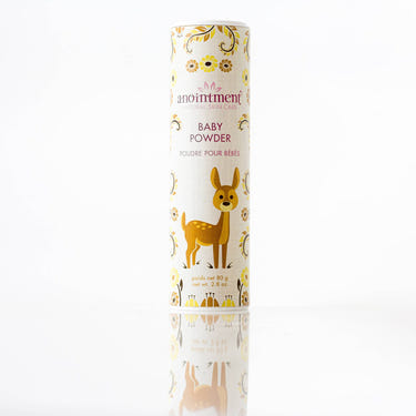 Talc-free organic herbal baby powder in eco-friendly packaging for gentle diaper care.