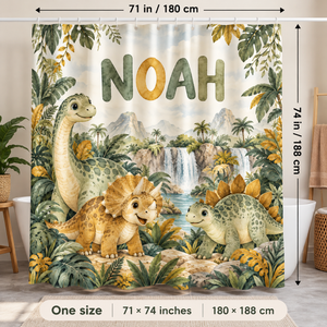 Dino Jungle personalized shower curtain size 71 x 74 inches