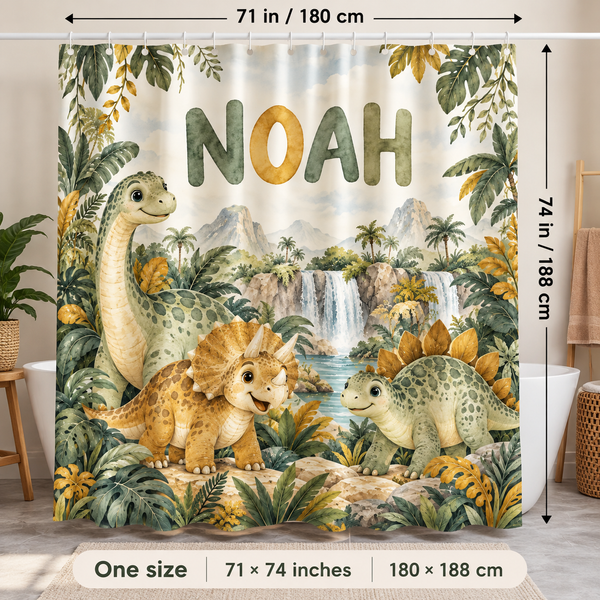 Dino Jungle personalized shower curtain size 71 x 74 inches