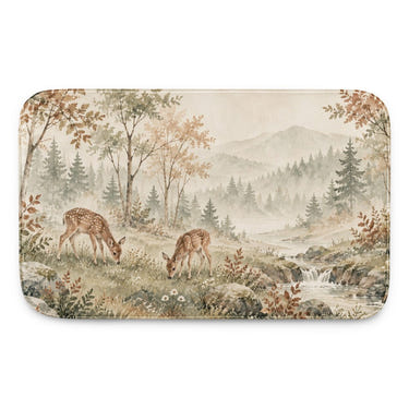 Grazing Fawns kids bath mat, full view of the printed design
