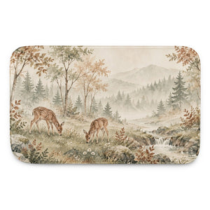 Grazing Fawns kids bath mat, full view of the printed design