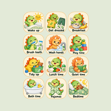 Dinosaur Daily Routine Wall Decals, Set of 12, image 1