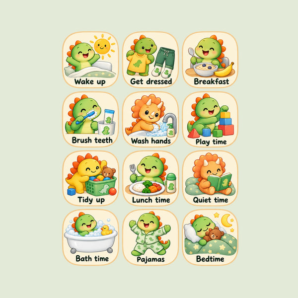 Dinosaur Daily Routine Wall Decals, Set of 12, image 1