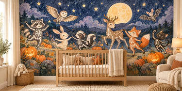 Watercolor Skeleton Friends Halloween Wall Mural, image 1