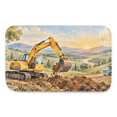 Sunrise Excavator kids bath mat, full view of the printed design