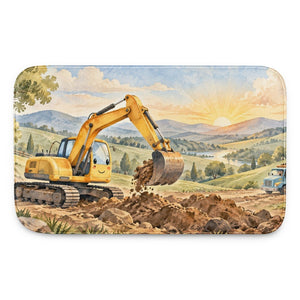 Sunrise Excavator kids bath mat, full view of the printed design