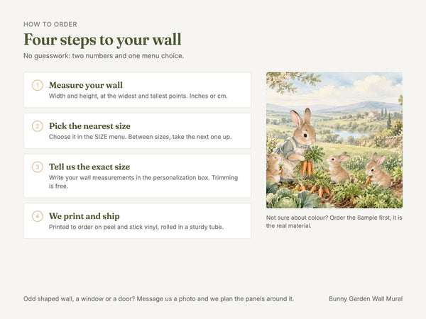 Watercolor Bunny Garden Farm Wall Mural, image 6
