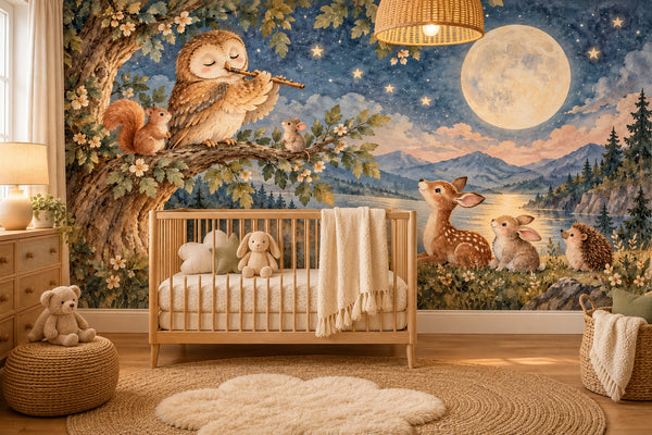 Watercolor Owl Flute Wall Mural, image 1
