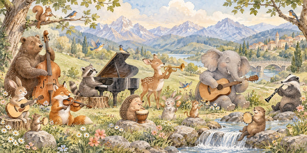 Watercolor Animal Music Festival Wall Mural, image 3