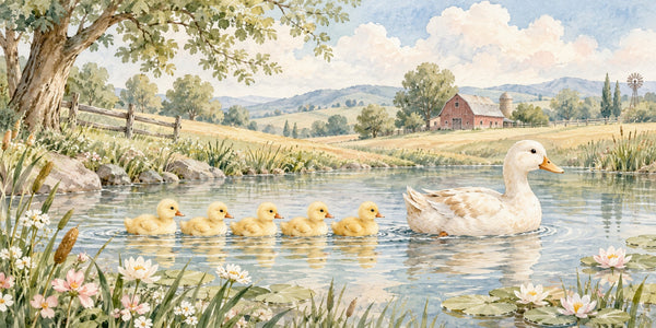 Watercolor Ducklings Pond Farm Wall Mural, image 3
