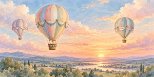 Watercolor Sunset Flight Hot Air Balloon Wall Mural, image 3