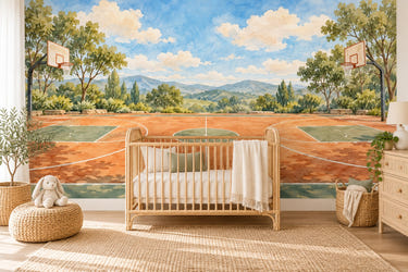 Watercolor Open Basketball Court Wall Mural, image 1