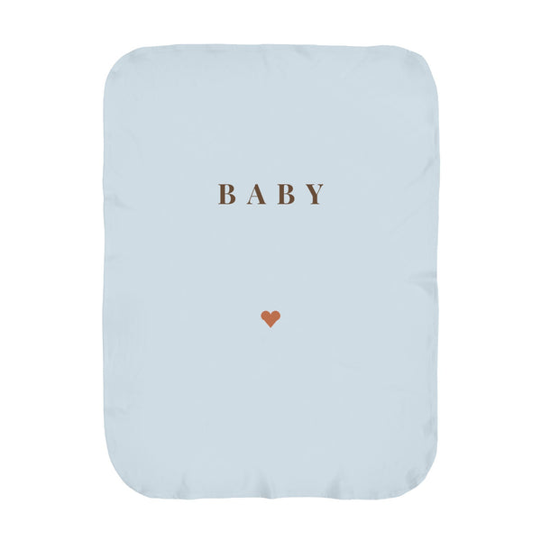 Personalize the Baby Surname swaddle blanket in sky with your baby's name