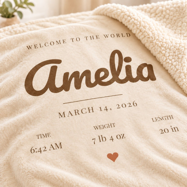 Birth Announcement sherpa baby blanket, personalized, styled photo 2
