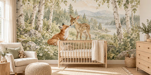Watercolor Fox and Fawn Wall Mural, image 1
