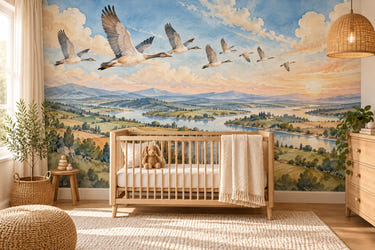 Watercolor Migratory Birds Wall Mural, image 1