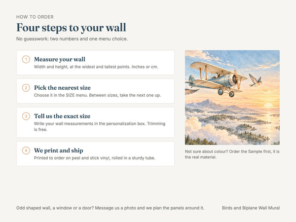 Watercolor Birds and Biplane Wall Mural, image 6