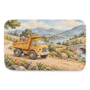 Dump Truck Road kids bath mat, full view of the printed design