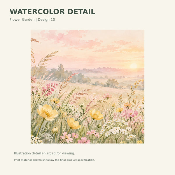Watercolor Golden Sunset Wildflowers Wall Mural, image 3