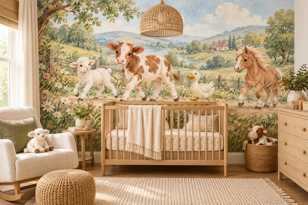 Watercolor Farm Parade Wall Mural, image 1