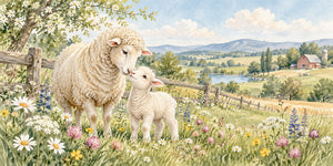 Watercolor Lamb Meadow Farm Wall Mural, image 3