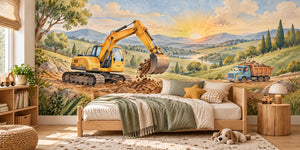 Watercolor Sunrise Excavator Wall Mural, image 2