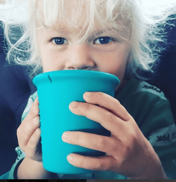 8oz stackable silicone cups for kids and toddlers, 4-pack, shown from angle 2. Perfect for mealtime and playtime.