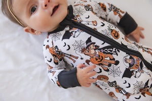 Howdy Boo Zippy zip pajamas for babies, featuring a cozy design in a playful angle 8 view. Perfect for comfort and style.