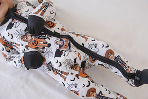 Howdy Boo Zippy zip pajamas for babies, featuring a cozy design and playful patterns, shown at angle 11.