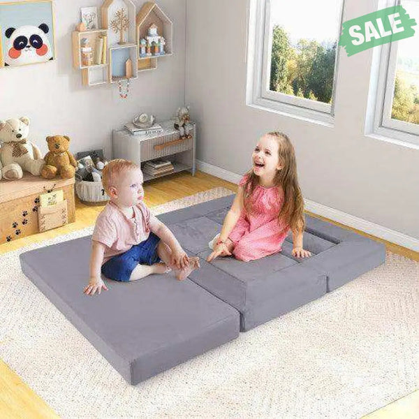 9-Piece Climb and Crawl Foam and Floor Playset with Breathable Suede Fabric-Gray