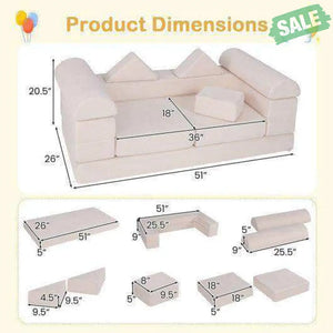 9-Piece Climb and Crawl Foam and Floor Playset with Breathable Suede Fabric-Beige