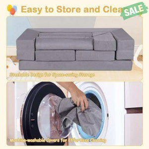 9-Piece Climb and Crawl Foam and Floor Playset with Breathable Suede Fabric-Gray