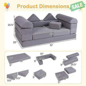 9-Piece Climb and Crawl Foam and Floor Playset with Breathable Suede Fabric-Gray