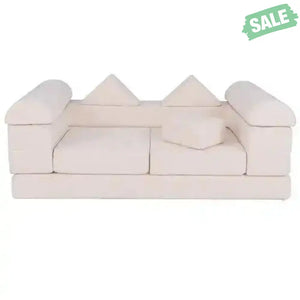 9-Piece Climb and Crawl Foam and Floor Playset with Breathable Suede Fabric-Beige